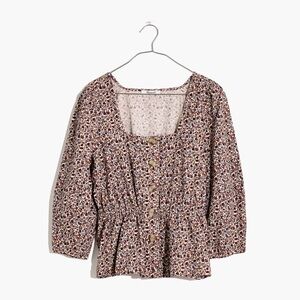 Madewell Corduroy Button-Front Peplum Top in Harvest Vine